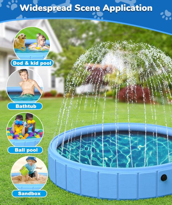 EPN Large Foldable Dog Pool, 0.55 MM PVC Portable 2-in-1 Heavy Duty Pet Pool Bathtub Dog Sprinkler Pool with Non-Slip Bottom, Outdoor Summer Water Toy for Dog, Cat, Kids (79'') - Image 7