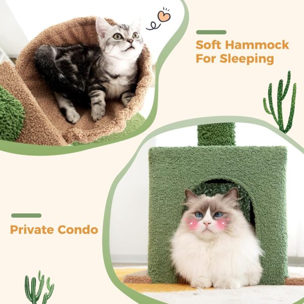 Floor to Ceiling Cat Tree Ajustable Height [82-108 Inches=208-275cm] 6 Tiers Tower Fit for 7-9 Feet Ceiling with Cat Condo Hammock and Sisal Covered Post for Indoor Cats-Green Cactus - Image 4