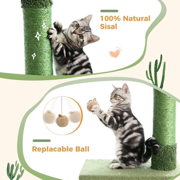 Floor to Ceiling Cat Tree Ajustable Height [82-108 Inches=208-275cm] 6 Tiers Tower Fit for 7-9 Feet Ceiling with Cat Condo Hammock and Sisal Covered Post for Indoor Cats-Green Cactus - Image 5