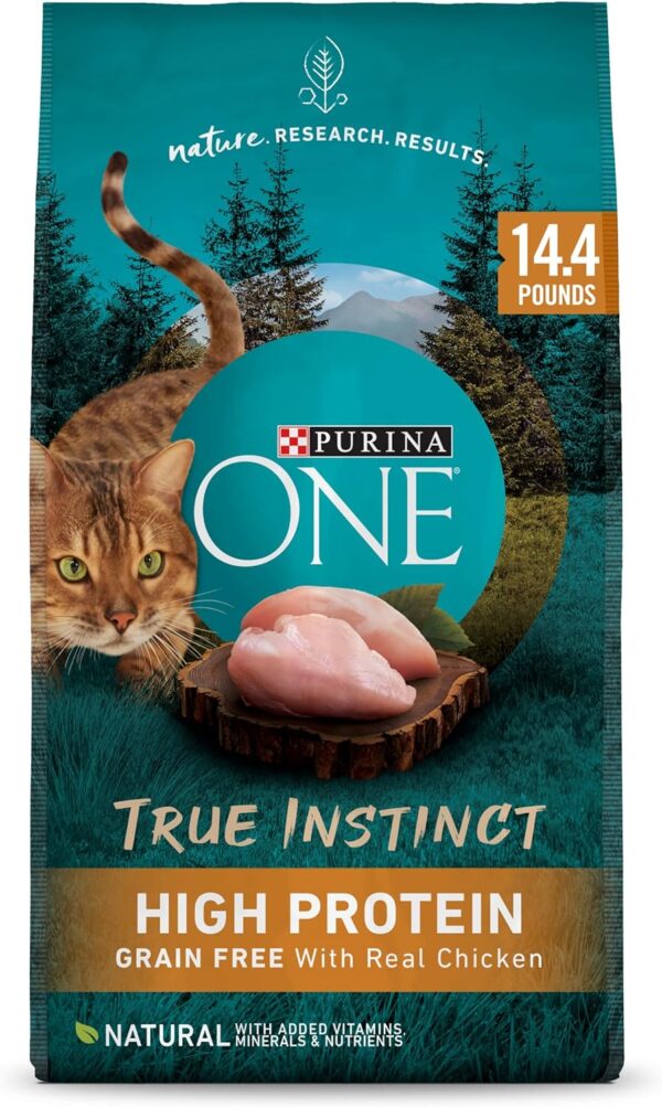 Purina ONE Natural, High Protein, Grain Free Dry Cat Food, True Instinct With Real Chicken - 14.4 lb. Bag