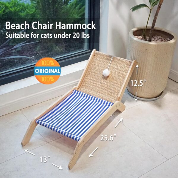 Beach Chair Cat Hammock, Elevated Cat Beds for Indoor Cats, Original Cozy Cat Lounger with Sisal Scratcher and Toy Ball - Image 2