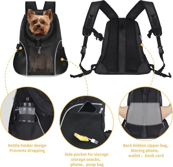 WOYYHO Pet Dog Carrier Backpack Small Dog Front Backpack Ventilated Mesh Dog Travel Back Pack with Safety Belt for Travel Hiking Cycling Outdoor Use (S (2-4.5 lbs), Black) - Image 3