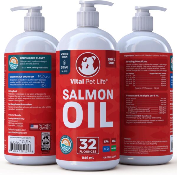 Salmon Oil for Dogs & Cats - Healthy Skin & Coat, Fish Oil, Omega 3 EPA DHA, Liquid Food Supplement for Pets, All Natural, Supports Joint & Bone Health, Natural Allergy & Inflammation Defense, 32 oz - Image 7