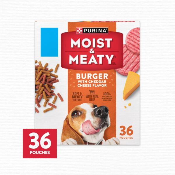 Purina Moist and Meaty Burger With Cheddar Cheese Flavor Dry Soft Dog Food Pouches - 36 ct. Pouch - Image 5