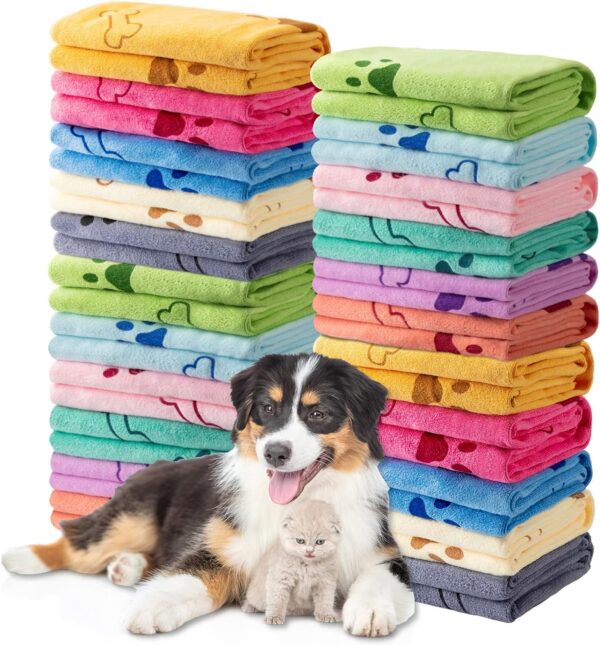 Tatuo 22 Pcs Dog Towels for Drying Dogs 20 x 40 Inch Pet Bath Towels Dog Absorbent Microfiber Towel Quick Drying Puppy Bathing Supplies for Small Medium Large Dog Puppy Cat (Colorful,Bone Pattern)