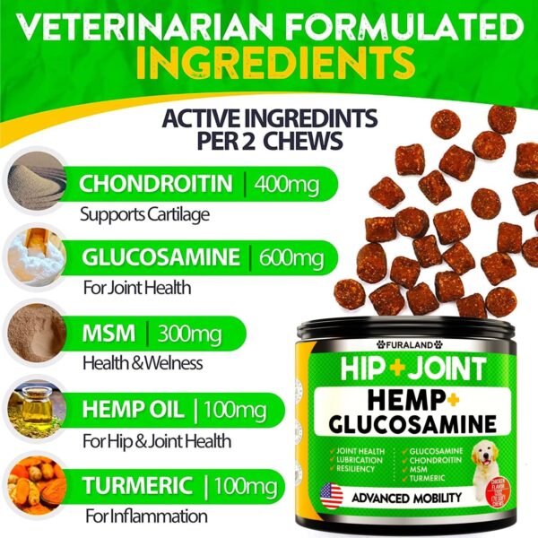 Hemp Hip and Joint Supplement for Dogs - Glucosamine for Dogs - 170 Dog Joint Pain Relief Treats - Chondroitin, Hemp Oil, MSM - Mobility & Flexibility Support - Advanced Joint Health - Made in USA - Image 3