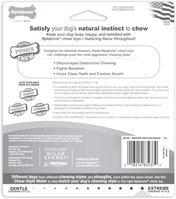 Nylabone Power Chew Toys Variety Triple Pack - Dog Toys for Aggressive Chewers - Indestructible Dog Bones for Small Dogs - Chicken, Bacon & Peanut Buter Flavors, Small/Regular (3 Count) - Image 7