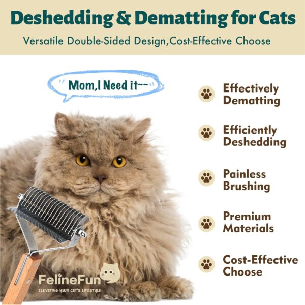 2 in 1 Cat Brush for Dematting & Deshedding, Cat Matted Fur Remover & Undercoat Rake, Efficiently Remove Loose Hair & Matted Fur,Professional Shedding Comb for Indoor Cats & Long Haired Cats - Image 2