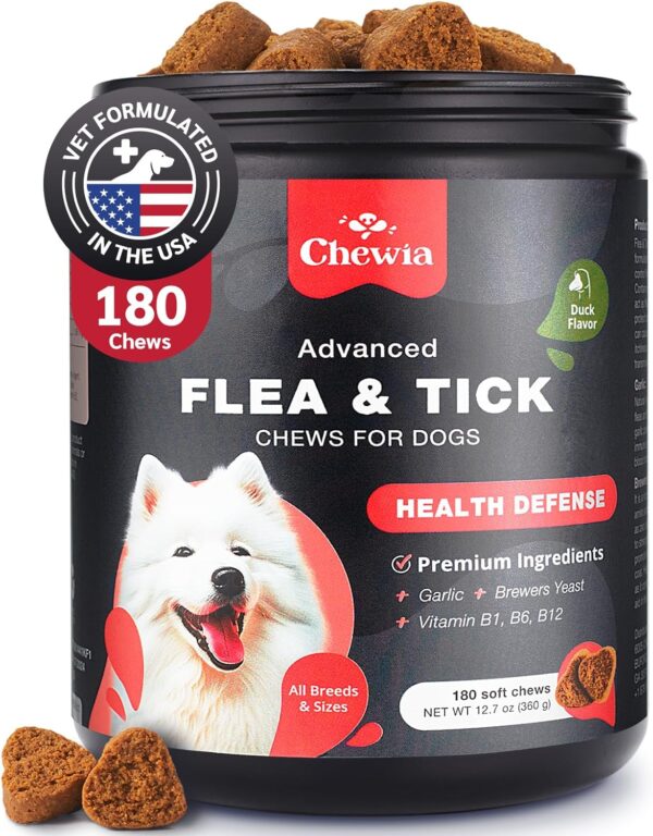 Flea and Tick Prevention for Dogs Chewables - Dog Flea Treatment Chews - Flea and Tick Chewables for Dogs - Dog Flea & Tick Control Soft Treats - Natural Prevention - Dog Immune Support Supplement