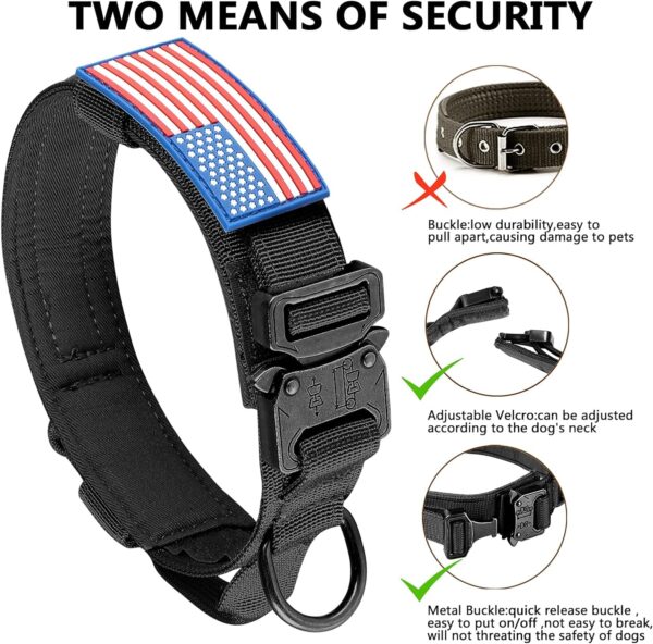 DAGANXI Tactical Dog Collar, Adjustable Military Training Nylon Dog Collar with Control Handle and Heavy Metal Buckle for Medium and Large Dogs, with Patches and Airtags Case (L, Black) - Image 6