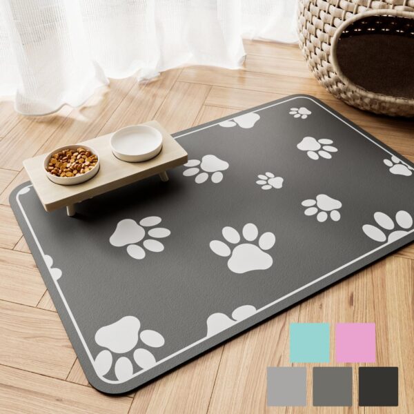 JUCFHY Pet Feeding Mat Absorbent Dog Food Mat No Stains Waterproof Dog Mat for Food and Water, Easy Clean Dog Bowl Mat Puppy Supplies Dog Accessories & Products, Dark Grey, 19''×12''