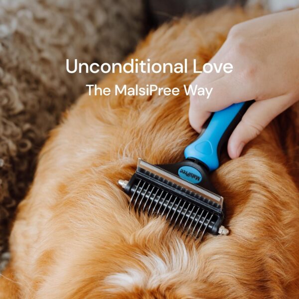 MalsiPree Cat Grooming Brush for Shedding- 2 in 1 Deshedding Tool and Undercoat Rake for Long and Short Haired Cats and Small Dogs with Double Coat - Dematting Comb for Matted Pet Hair Supplies (Blue) - Image 8