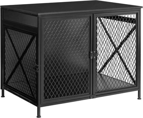 DWANTON Dog Crate Furniture, 31.5" L Three-Door Wooden Dog Kennel Indoor, Connectable Expansion, Wooden Dog Crate Table for Small/Medium/Large Dog, Dog House, Dog Cage Large, Black