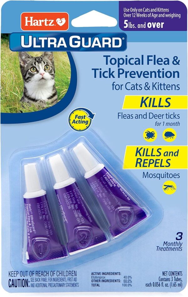 Hartz UltraGuard Topical Flea & Tick Prevention for Cats and Kittens - 3 Monthly Treatments