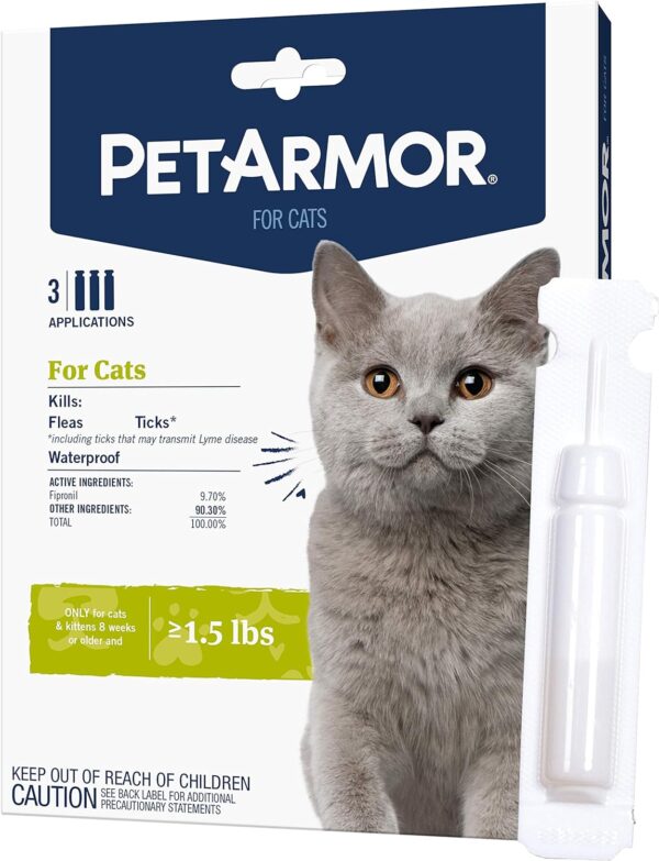 PetArmor for Cats, Flea & Tick Treatment for Cats (Over 1.5 Pounds), Includes 3 Month Supply of Topical Flea Treatments - Image 2