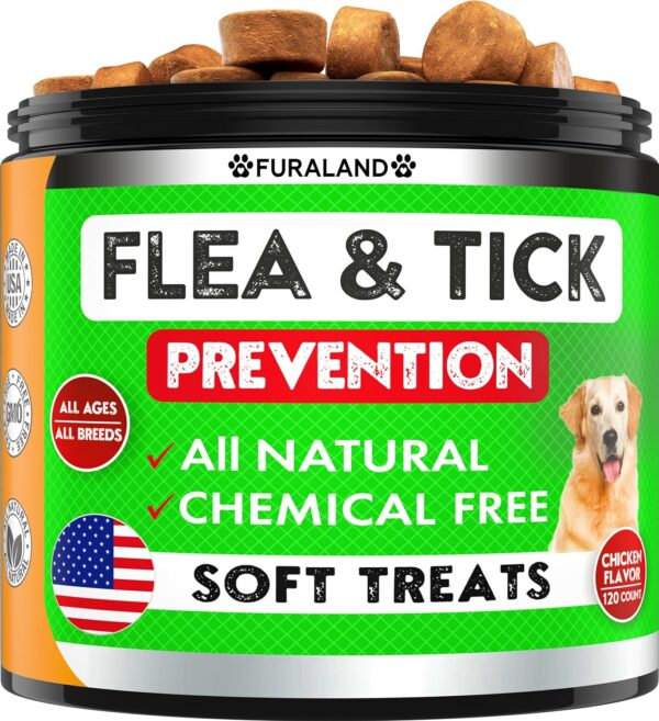 Flea and Tick Prevention for Dogs Chewables - Made in USA - Natural Flea and Tick Supplement for Chews - Oral Flea Pills - No Mess | No Collars - All Breeds and Ages - Tasty Soft Tablets