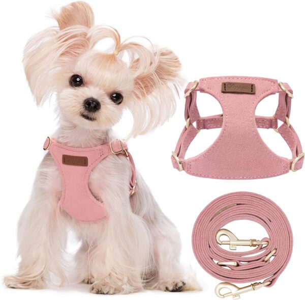 Puppytie No Pull XXS Puppy Harness with Multifunction Dog Leash,Soft Adjustable No Choke Escape Proof Pet Harness Vest,Pink,XXS