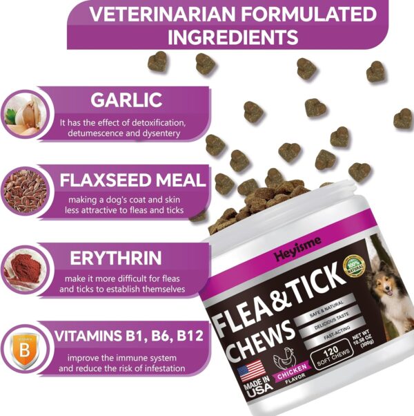 Flea and Tick Prevention for Dogs Chewables, Natural Dog Flea and Tick Control Supplement, Flea Treatment for Dogs, Oral Flea and Tick Chews Treats for All Breeds and Ages (Chicken, 120 Chews) - Image 3