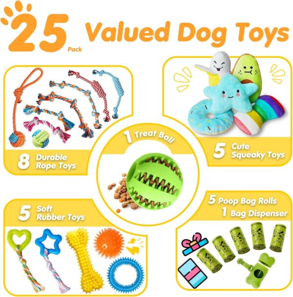 Zeaxuie 25 Pack Luxury Dog Chew Toys for Puppy, Dog Toys with Ropes Puppy Chew Toys, Treat Ball and Squeaky Puppy Toys for Teething Small Dogs - Image 2