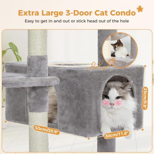 PAWZ Road Large Cat Tree, 72 Inches Cat Tower for Large Cats, Cat Condo with Sisal-covered Scratching Posts and Pads, 2 Padded Perch, Dual Condo and Basket for Indoor Cats-Gray - Image 5