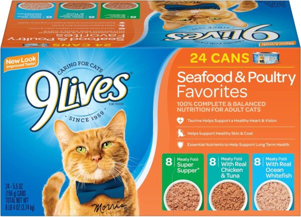 9Lives Seafood & Poultry Favorites Wet Cat Food Variety 5.5 Ounce Can (Pack of 24)