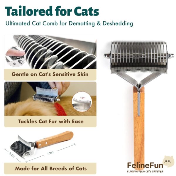 2 in 1 Cat Brush for Dematting & Deshedding, Cat Matted Fur Remover & Undercoat Rake, Efficiently Remove Loose Hair & Matted Fur,Professional Shedding Comb for Indoor Cats & Long Haired Cats - Image 3