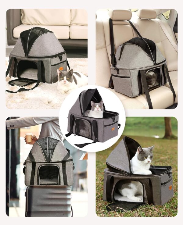 BurgeonNest Large Cat Carrier for 2 Cats,Soft Sided Pet Carrier for Large Cat 15 lbs, Upgrade Small Dog Carrier, Collapsible Cat Travel Carrier with Semi-Open Mode Canopy, Easy to Get Cat in - Image 6