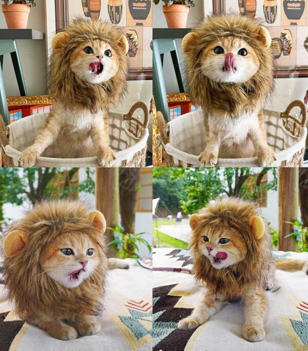 Lion Mane Wig for Cat Costume Pet Adjustable Washable Comfortable Fancy Lion Hair Cat Clothes Dress for Halloween Christmas Easter Festival Party Activity (Brown) - Image 3