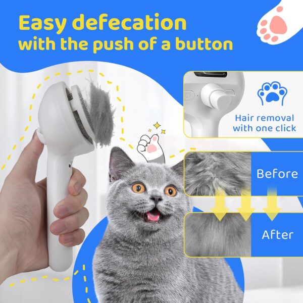 Cat Steam Brush for Shedding, Self Cleaning Cat Grooming Brush for Massage, Cat Brush with Steam for Removing Tangled and Loosse Hair, Steamy Cat Brush for Long and Short Hair Dogs and Cats (White) - Image 4