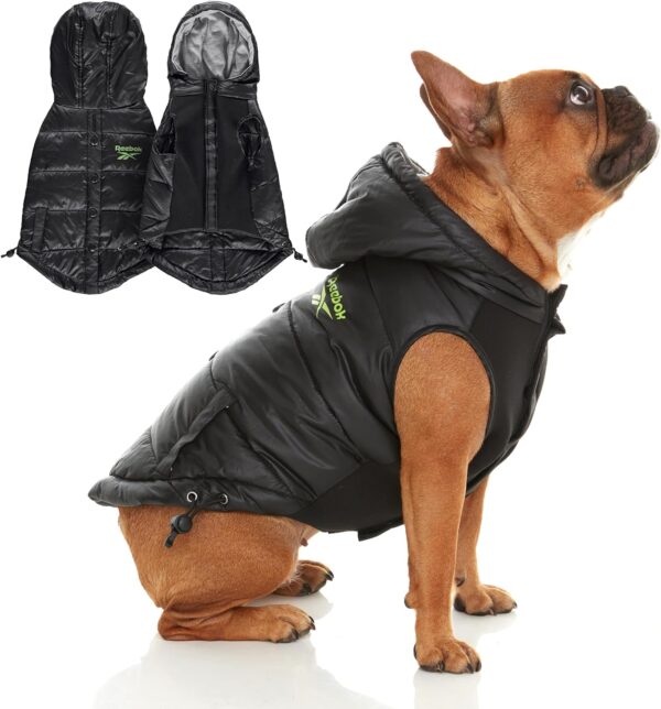 Reebok Dog Puffer Jacket - Waterproof Dog Vest with Hoodie, Dog Winter Clothes for Small, Medium, and Large Dogs, Premium Windproof Dog Snow Jacket Perfect for Cold Weather,