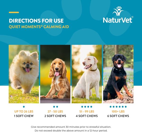 NaturVet Quiet Moments Calming Aid Melatonin Dog Supplement – Helps Reduce Stress in Dogs – for Pet Storm Anxiety, Fireworks, Motion Sickness, Grooming, Separation, Travel – 240 Ct. Chews - Image 7