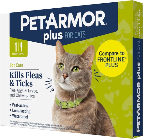 PetArmor Plus Flea and Tick Prevention for Cats, Cat Flea and Tick Treatment, 1 Dose, Waterproof Topical, Fast Acting, Cats Over 1.5 lbs