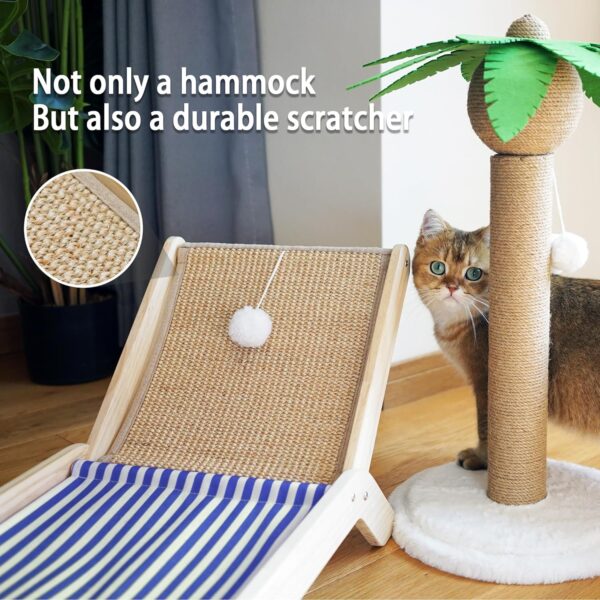 Beach Chair Cat Hammock, Elevated Cat Beds for Indoor Cats, Original Cozy Cat Lounger with Sisal Scratcher and Toy Ball - Image 3