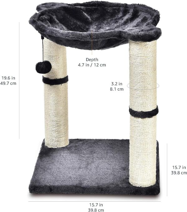 Amazon Basics Cat Tower with Hammock and Scratching Posts for Indoor Cats, 15.8 x 15.8 x 19.7 Inches, Gray - Image 3