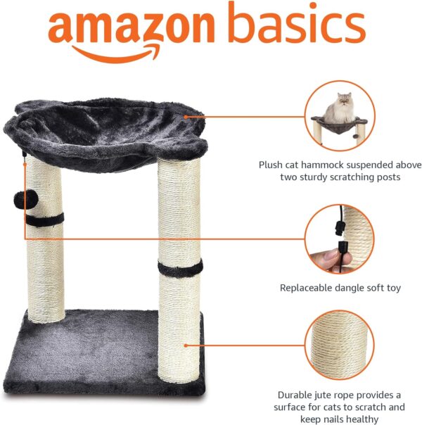 Amazon Basics Cat Tower with Hammock and Scratching Posts for Indoor Cats, 15.8 x 15.8 x 19.7 Inches, Gray - Image 2