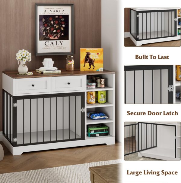 IDEALHOUSE Large Dog Crate Furniture, 47” Dog Crate with 2 Drawers and 4 Shelves, Heavy Duty Wooden Dog Crate, Decorative Dog Indoor Kennel Furniture Indoor with Storage, White - Image 4