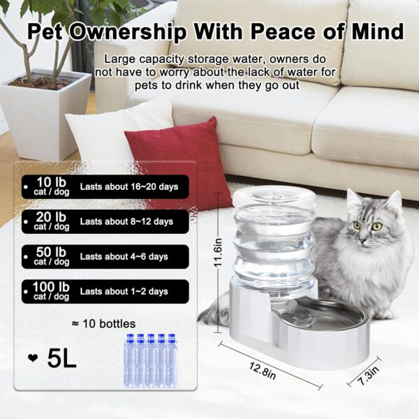 RIZZARI Automatic 5L Pet Waterer, Gravity Stainless Steel Water Dispenser, 100% BPA-Free, Large Capacity Water Feeder for Cats and Small and Medium-Sized Dogs - Image 2