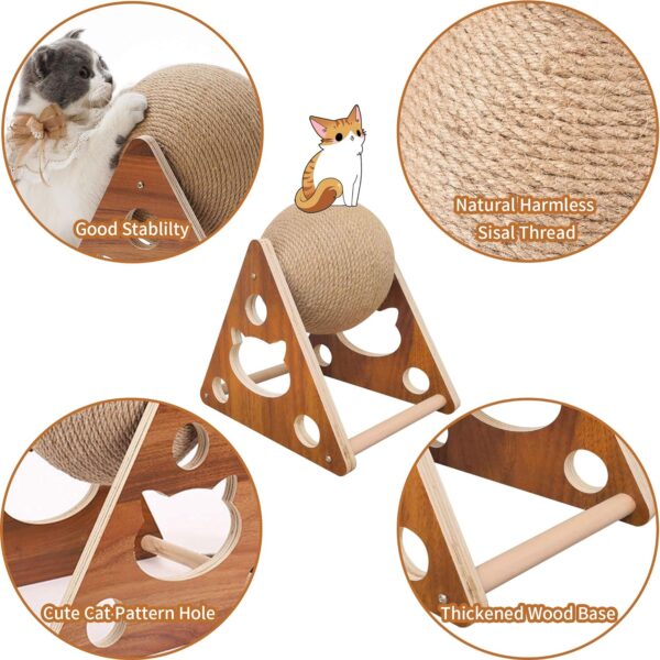 AGYM Cat Toys Sisal Scratcher Ball, Natural Sisal Cat Scratching Ball, Cat Scratcher Toy with Ball, Scratching Ball for Cats and Kittens, Interactive Solid Wood Scratcher Pet Toy, Diameter 6.5 Inch - Image 5