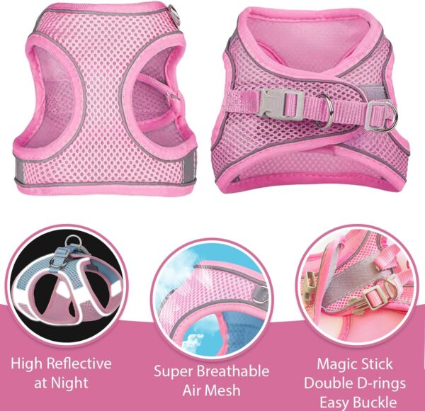 Soft Small Dog Harness and Leash Set Step in Air Mesh Puppy Harness Leash Easy Walk Dog Harness Vest Adjustable Reflective No Pull Dog Harnesses for Small Dogs Cats (Pink,XXS) - Image 4