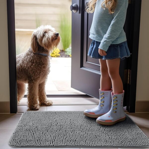 OLANLY Dog Door Mat for Muddy Paws 30x20, Absorbs Moisture and Dirt, Absorbent Non-Slip Washable Mat, Quick Dry Chenille, Mud Mat for Dogs, Entry Indoor Door Mat for Inside Floor, Grey - Image 8