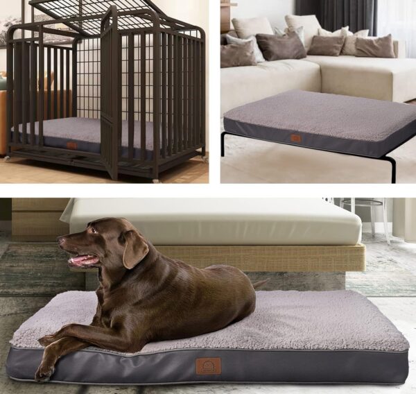 Orthopedic Dog Bed for Large Dogs - Big Waterproof Dog Bed with Removable Washable Cover & Anti-Slip Bottom, Extra Large Dog Crate Bed, Deluxe Plush Pet Bed Mat (Grey) - Image 6