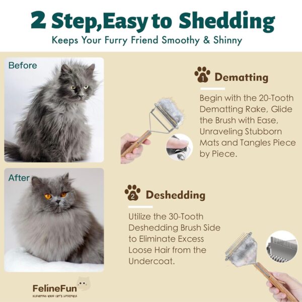 2 in 1 Cat Brush for Dematting & Deshedding, Cat Matted Fur Remover & Undercoat Rake, Efficiently Remove Loose Hair & Matted Fur,Professional Shedding Comb for Indoor Cats & Long Haired Cats - Image 7