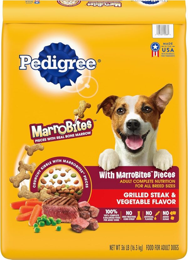 Pedigree with MarroBites Pieces Adult Dry Dog Food, Steak & Vegetable Flavor, 36 lb. Bag