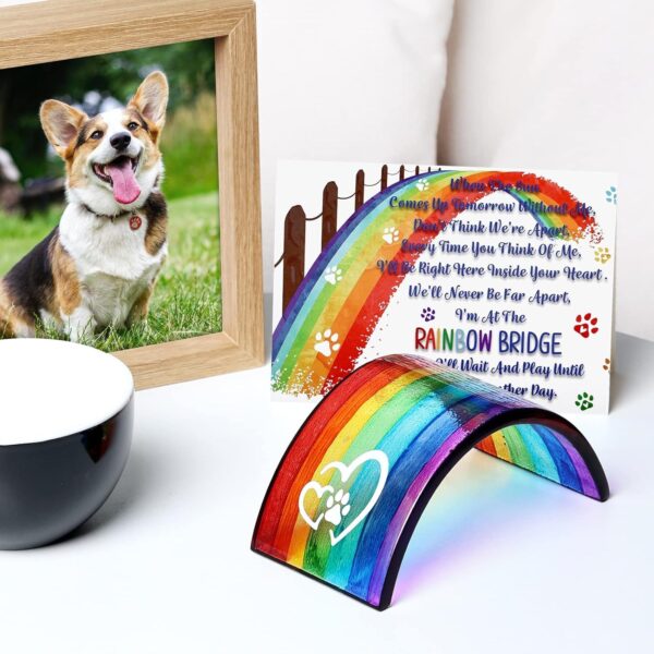 Huray Rayho Rainbow Bridge Fused Glass 3D Colorful Bridge with Sympathy Card Memorial Gift for Dog Cat Guinea Pig Lover Pet Lost Present Sorry Gift Set of 2 - Image 2