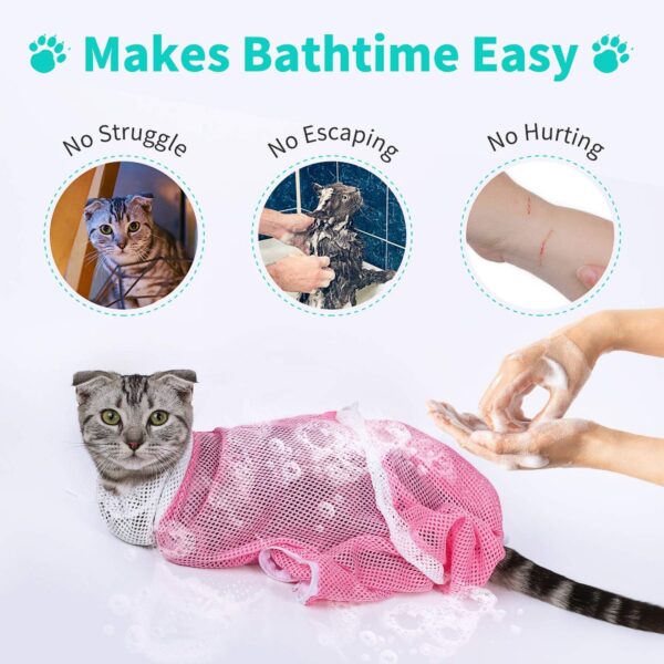 Cat Bathing Bag Anti-Bite and Anti-Scratch Cat Grooming Bag for Bathing, Nail Trimming, Medicine Taking,Injection,Adjustable Multifunctional Breathable Restraint Shower Bag(Pink) - Image 2