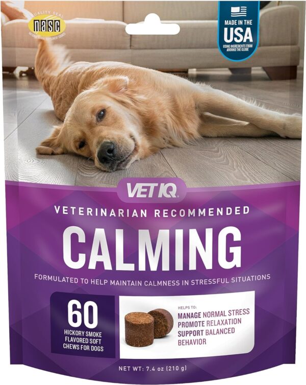 VetIQ Calming Support Supplement for Dogs, Calming Chews Help Manage Stress and Promote Relaxation, Anxiety Relief for Dogs, Made in The USA, 60 Count