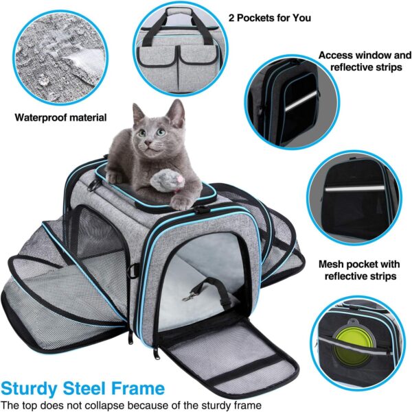 Airline Approved Pet Carrier, Large Soft Sided Pet Travel TSA Carrier 4 Sides Expandable Cat Collapsible Carrier with Removable Fleece Pad and Pockets for Cats Dogs and Small Animals - Image 4