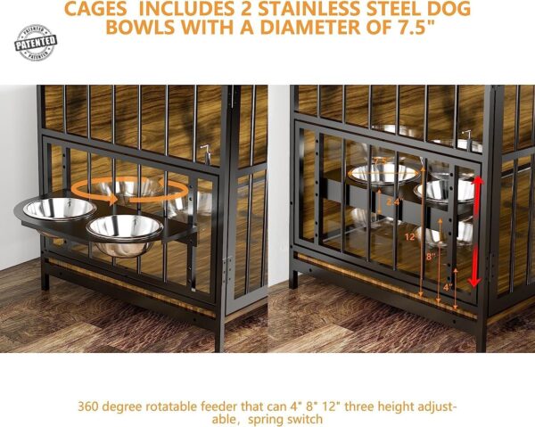 ROOMTEC Furniture Style Large Dog Crate with 360° & Adjustable Raised Feeder for Dogs 2 Stainless Steel Bowls -End Table House Pad, Indoor Use,41" L X 24" W 36" H, Classic Brown - Image 3