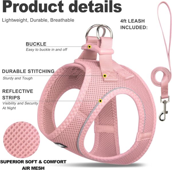 Fida Cat Harness and Leash Set for Walking Kitten and Puppy, Escape Proof Kitten Harness with Breathable Lightweight Soft Mesh, Adjustable Reflective Step-in Design. (XXXS, Pink) - Image 2