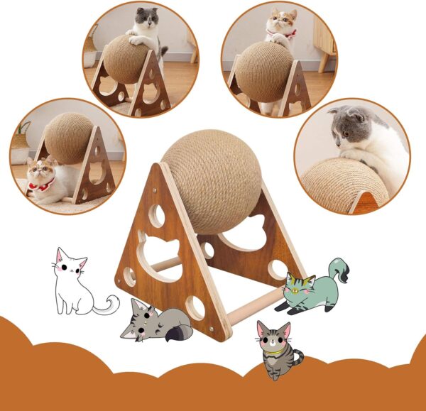 AGYM Cat Toys Sisal Scratcher Ball, Natural Sisal Cat Scratching Ball, Cat Scratcher Toy with Ball, Scratching Ball for Cats and Kittens, Interactive Solid Wood Scratcher Pet Toy, Diameter 6.5 Inch - Image 6